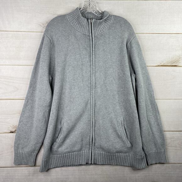 Vintage LL Bean Sweater Mens L Tall Gray Cardigan Full Zip Grandpa 100% Cotton - Picture 1 of 9